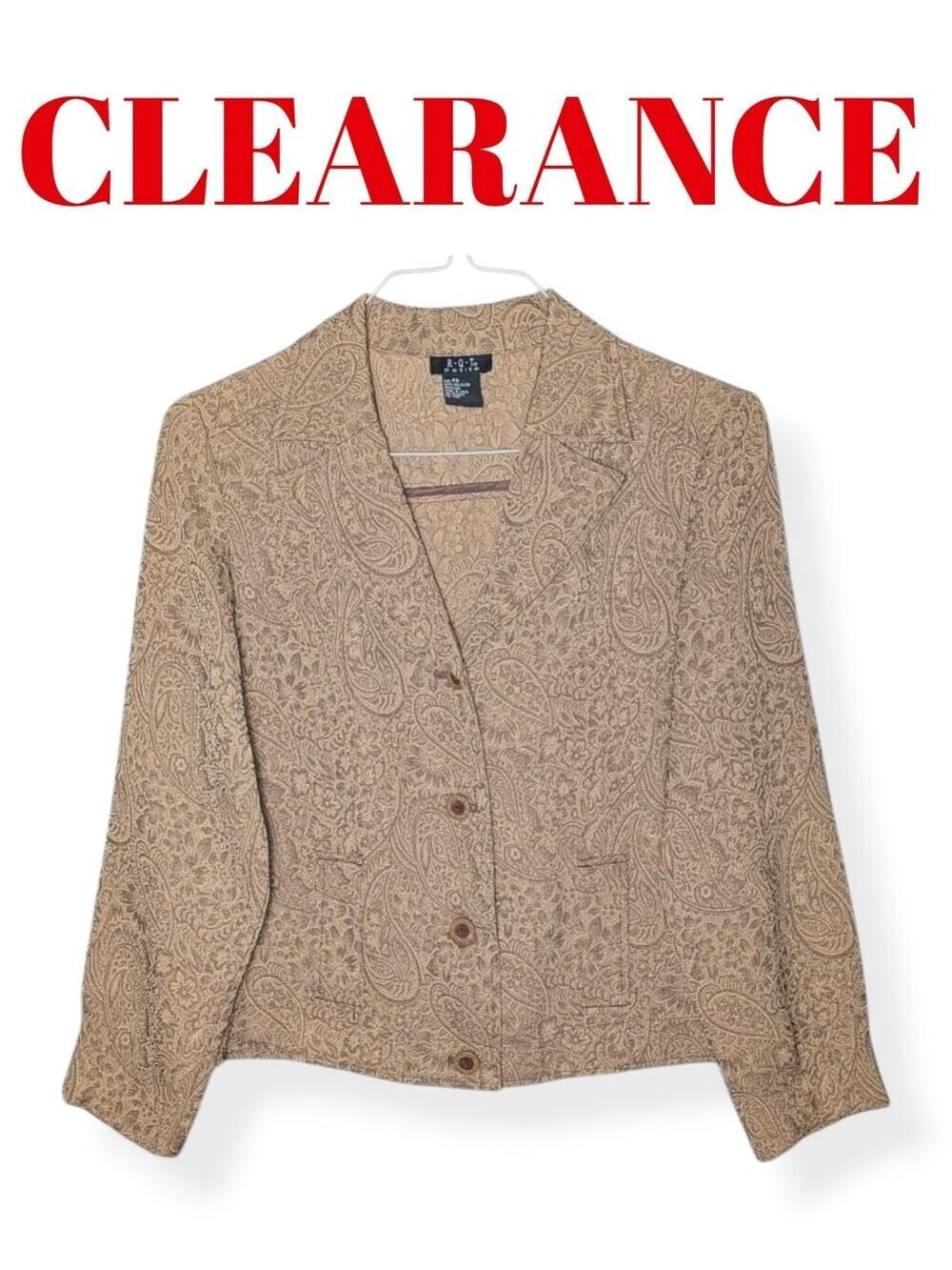 Vintage RQT Petite Tan Paisley Textured Blazer Blouse Boho Hippie Cottagecore PS